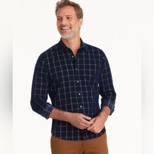 UNTUCKit Fair Trade Navy Windowpane Micro Cord Long Sleeve Button Down Size XL